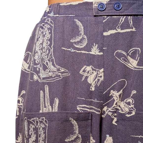 New blue b Navy Blue Washed Rodeo Horse Cactus Cowboy Boots Hat Wide Leg Pants - Picture 3 of 6